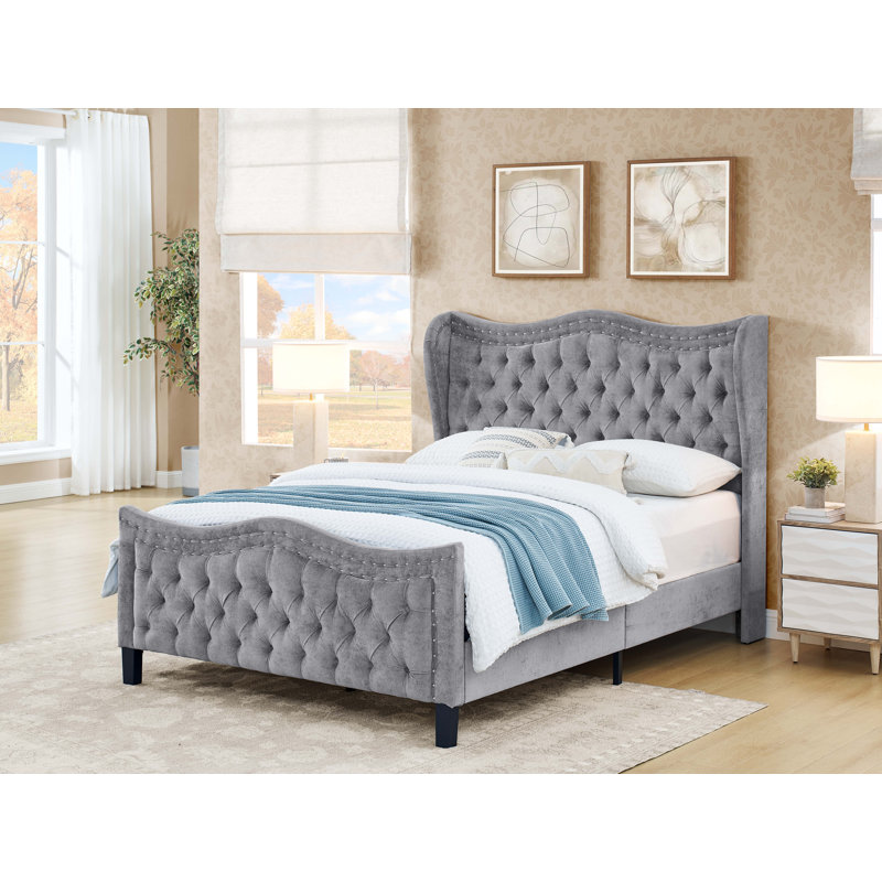 Elegance Tufted Wingback Bedframe, Grey