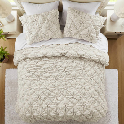 3pcs Full/queen Comforter , Pretty Floral Quilting, Elastic Ruching, Microfiber Structure - Standard 100
