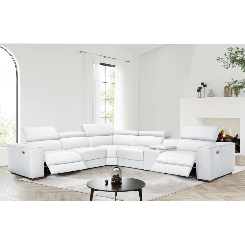 Italian genuine leather Sectional Power recliner sofa With Console,Wireless charging And Power sofa+Power Headrest + Armless double Power