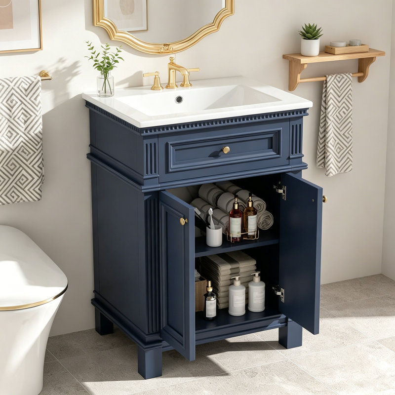 Armoire de salle de bain avec portes à fermeture douce et tablette réglable, Blue