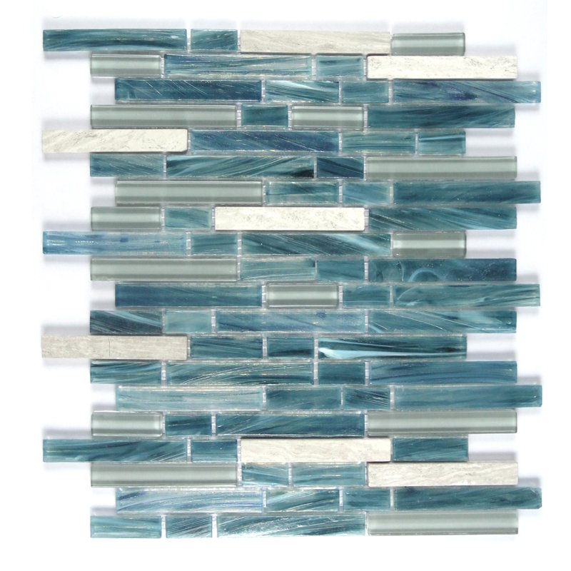 Ice Honey Berries Random Sized Glass Mosaic Tile in Blue/White