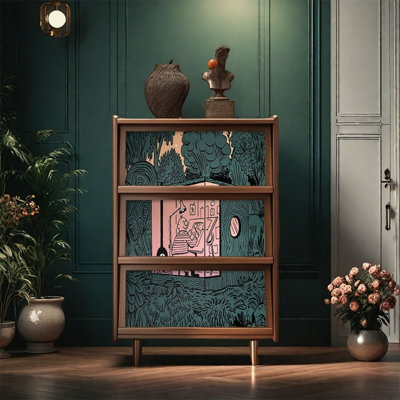 Armoire décorative avec cadre en bois de noyer