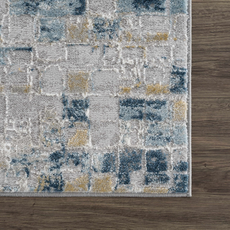Tapis à motif abstrait bleu / beigeoie, Rectangle 8 pi 10 po x 12 pi