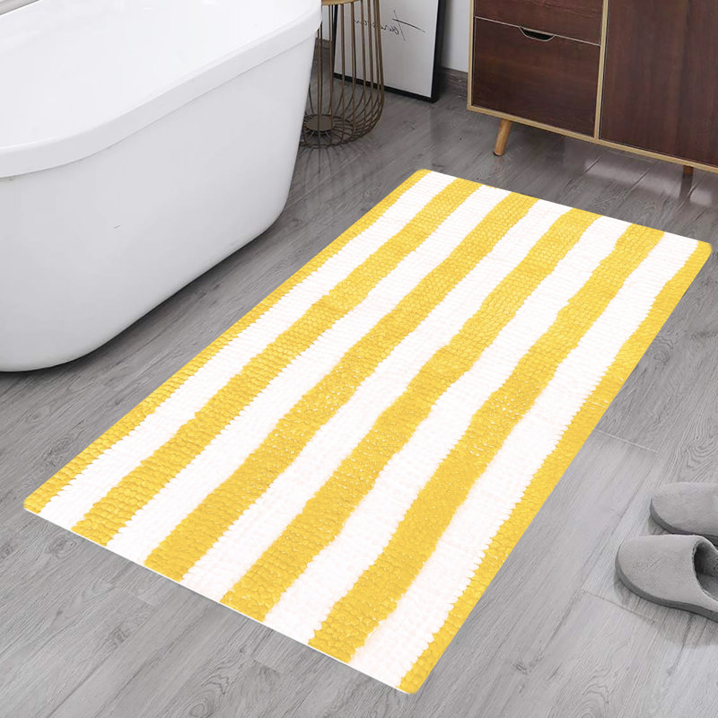 Tapis pour salle de bain 47 po x 27 po, Jaune / Blanc