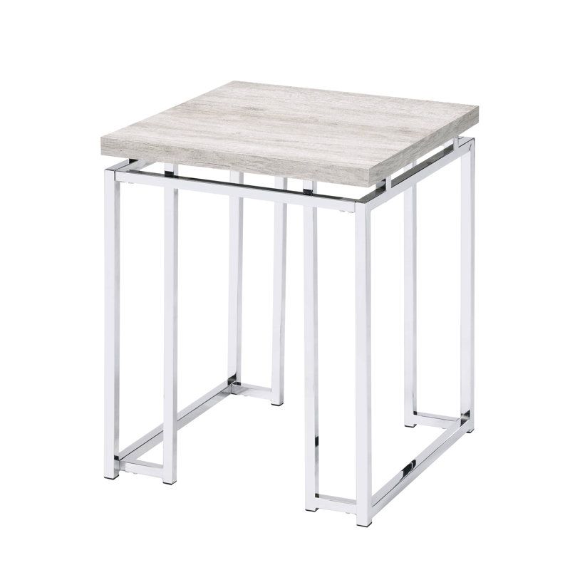 Table de bout moderne avec finition chêne naturel et base d'attraction traîneau en métal