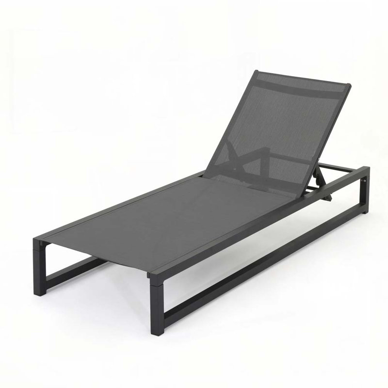 Outdoor Chaise Lounge with 5-Level Adjustable,Durable Aluminum Frame & PVC-coated polyester Mesh, Black/Gray