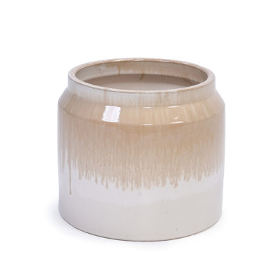 Gradient White Brown Ceramic Planters Of 2, Suitable For Windowsill Display, Frost - Proof And Heat Flowerpots Patio Windowsill,