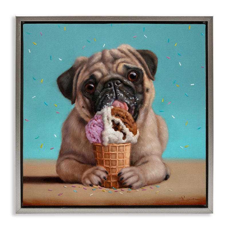 Cadre flottant crème glacée et chien Neapawlitan, design par Lucia Heffernan, H 18 po x l 18 po, Cadre flottant gris lustré