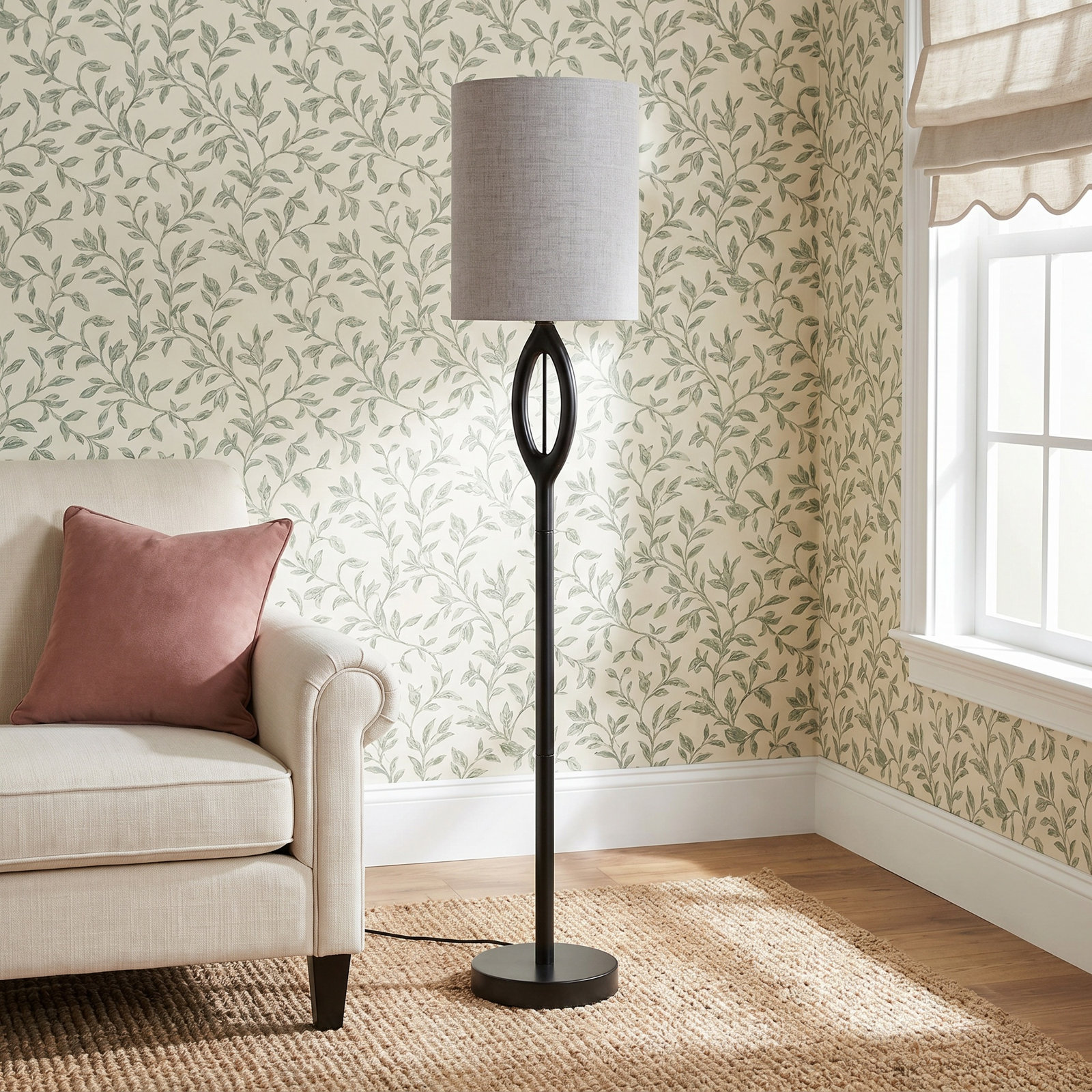 Kyas 61'' Floor Lamp, Black, Beige