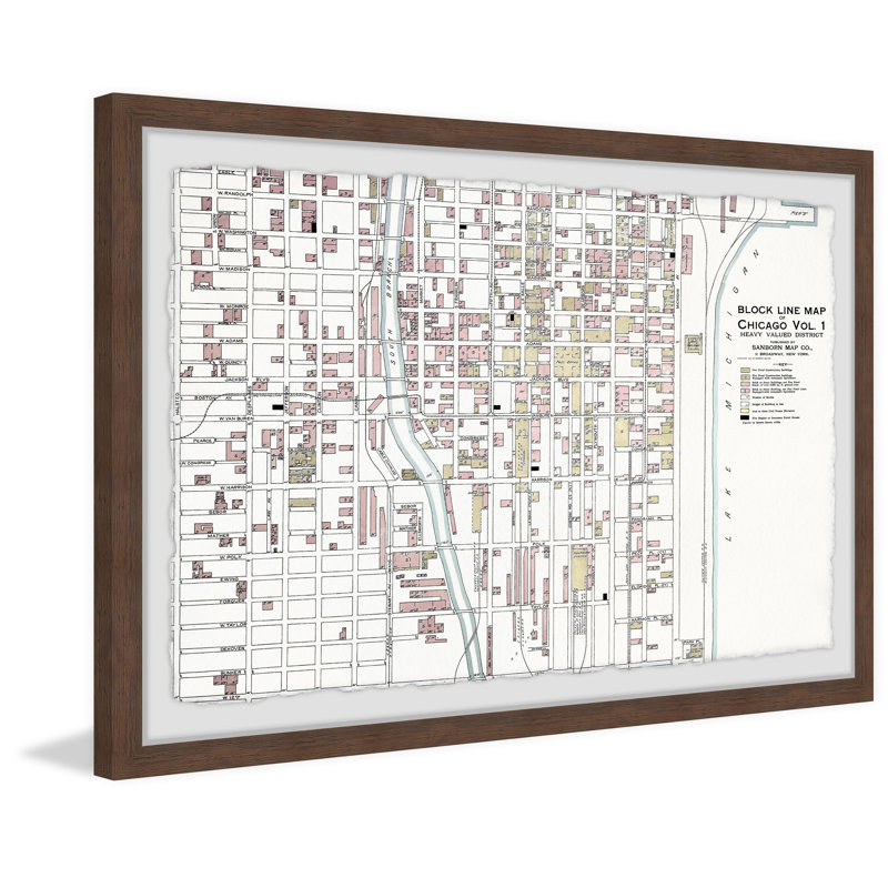 «Block Line Map of Chicago», impression encadrée, H 16 po x l 24 po x P 1,5 po