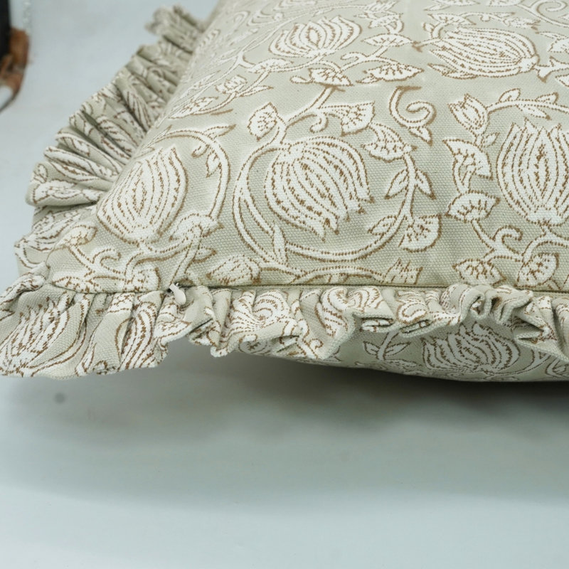 Housse de coussin en coton fabriqué à la main Fab divine, volants gris 18 po x 18 po, housse de coussin à volants