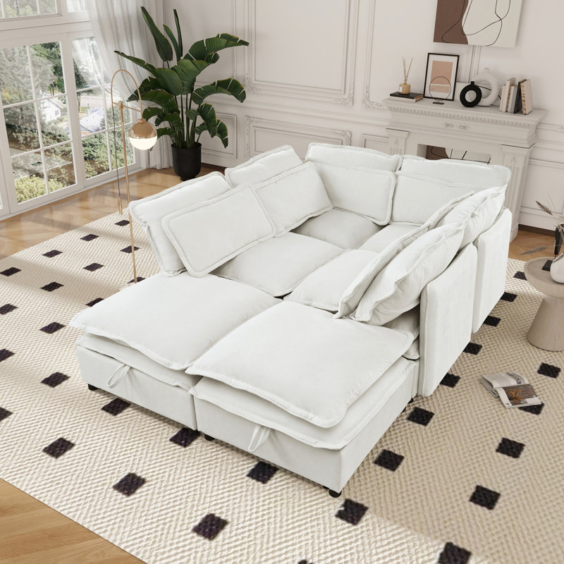 Canapé modulaire en forme de U à double couche moderne - Polyvalent à 6 places avec fonction de rangement, convertible en canapé-lit