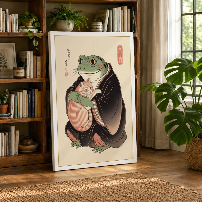 Toad and Maiden Japandi - Wrapped Canvas, 36x24 - 91.4 x 61.0 cm, Black Border