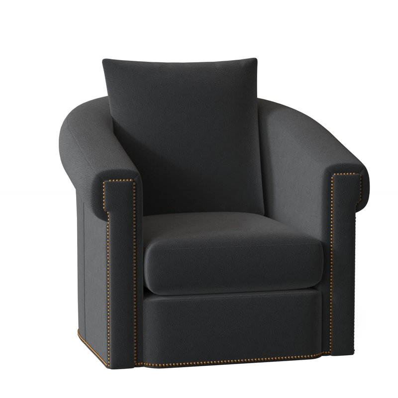 Andre Swivel Armchair, French Natural, Aline Light Gray Stonewash Genuine Leather