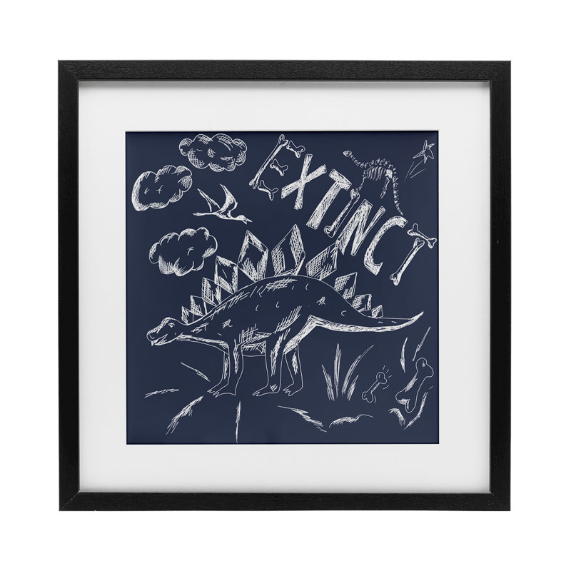 Reproduction sous verre de dinosaures disparus, H 13 po x l 13 po, Cadre noir minuit
