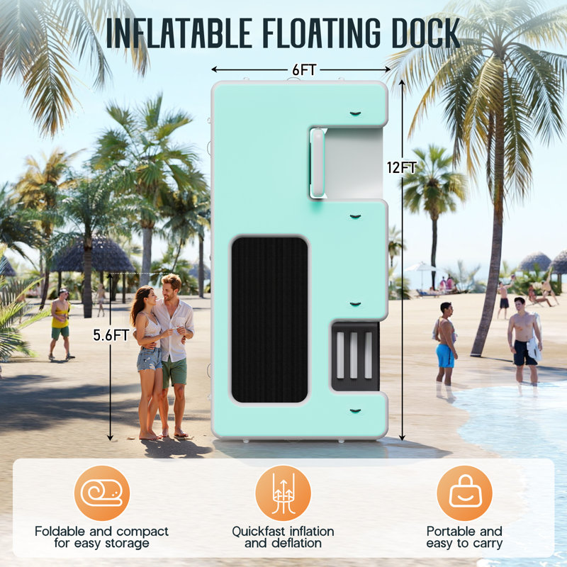 Plateforme de quai flottante gonflable avec siège, rampe et hamac, L 12 pi x l 6 pi, surface antidérapante, L 12 po x P 6 po