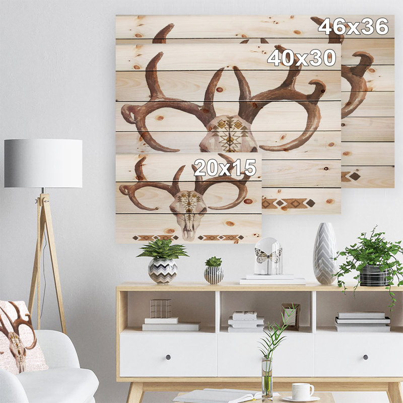 « real cerf antler », impression, H 36 po x l 46 po x P 1,5 po, Bois