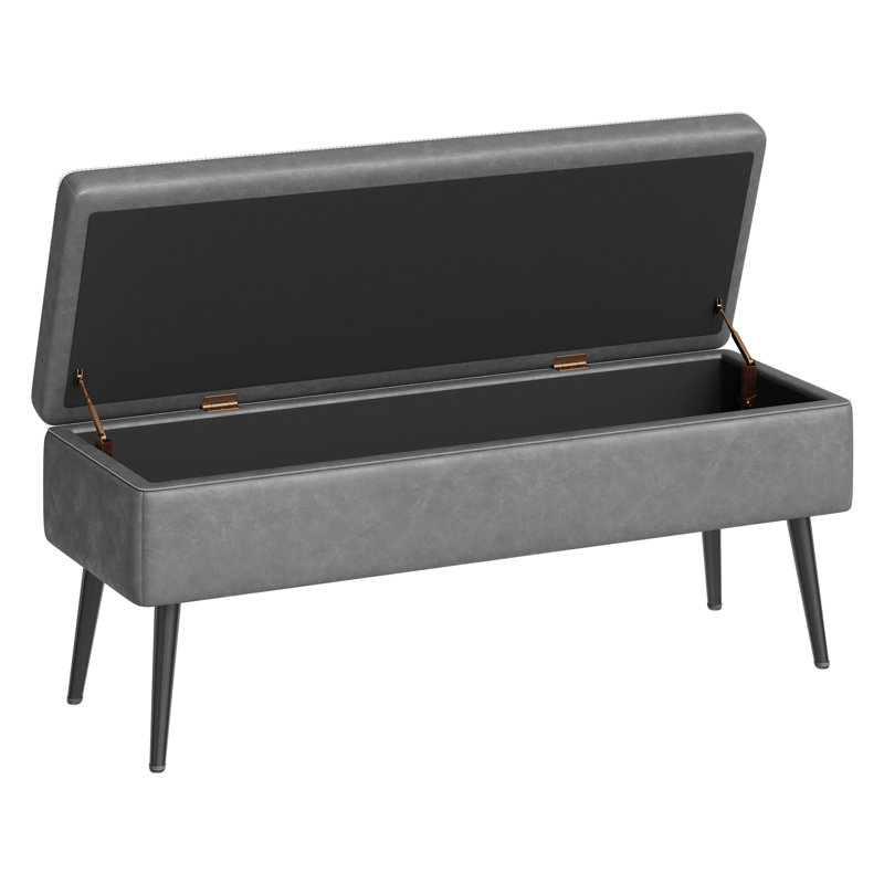 47.7'' Mid-Century Modern Upholstered Storage Bench With Solid Wood Legs, Gray