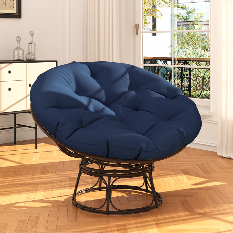 Papasan Patio Chair with Cushions, Blue, 49"W x 36"H x 12"D