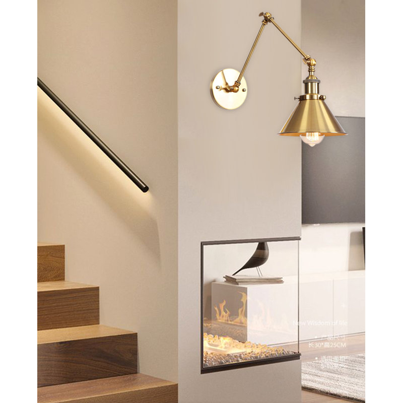 Craddock 1 - Light Black/Gold Shade Classic Swing Arm Wall Sconces, Gold