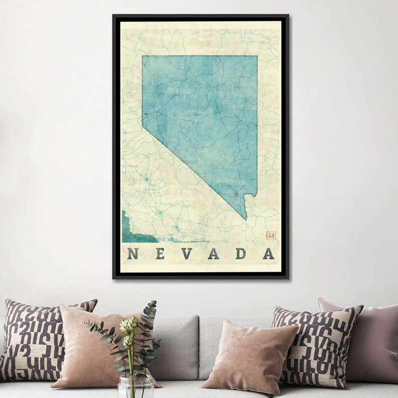 «Nevada Map», impression sur toile, H 26 po x l 18 po x P 1,5 po, Toile avec cadre noir, Pas de tapis