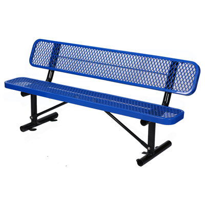 6 Ft. Outdoor Steel Bench With Backrest Blue