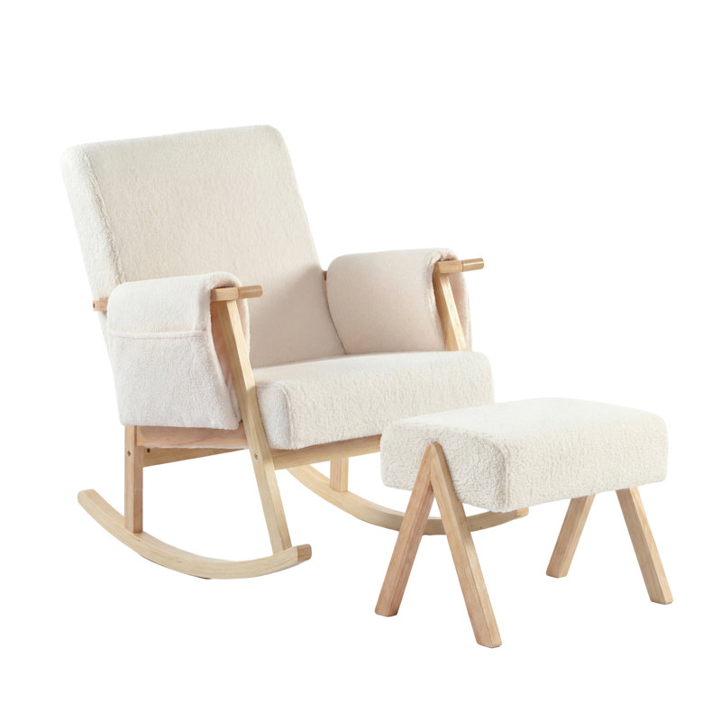 STORYTELLER ROCKING NURSING CHAIR & STOOL - OFF WHITE TED