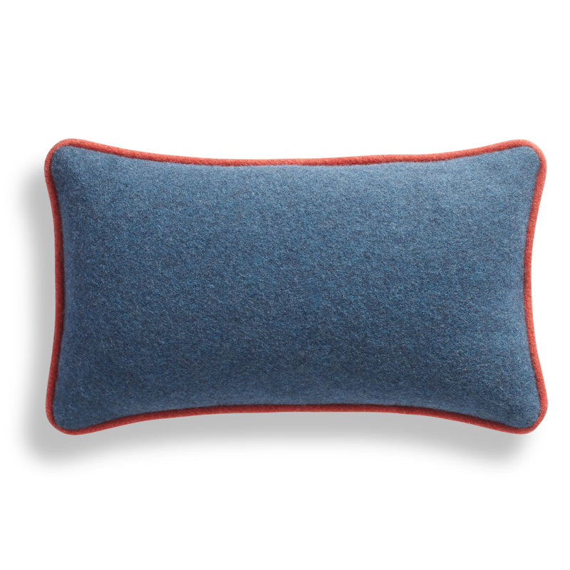 Duck Duck Wool Throw Pillow, Rectangular, 13" x 19", Vesper Marine Blue/Light Gray/Tomato Piping