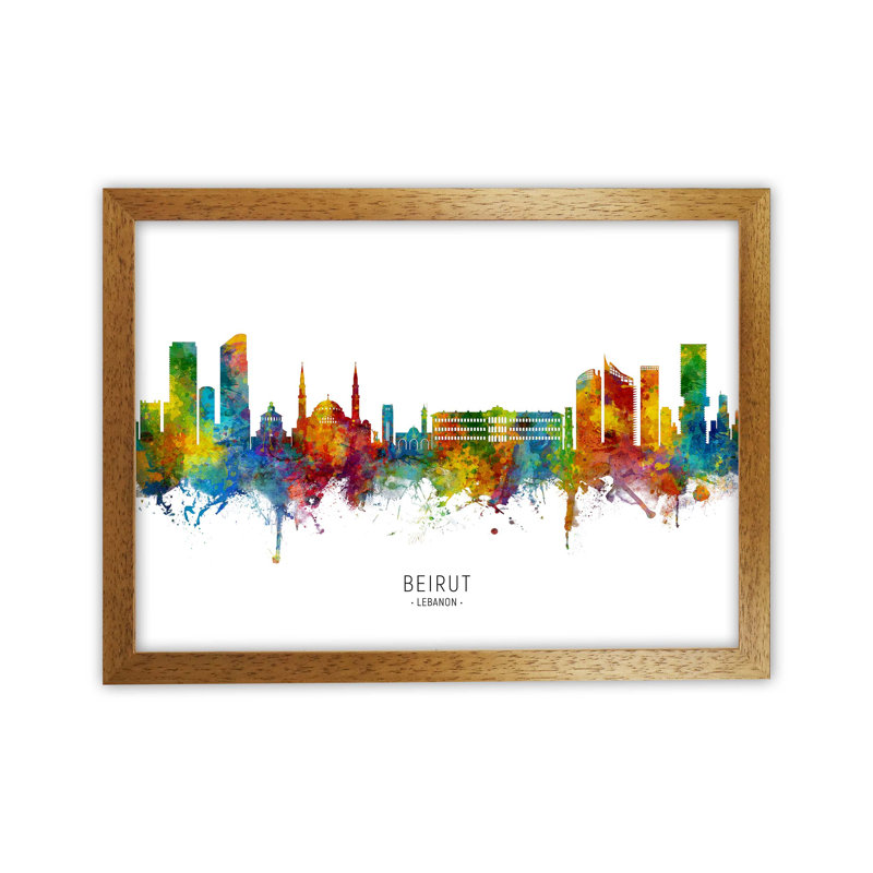 Beirut Lebanon Skyline by Michael Tompsett - Print, Brown Framed, 46cm H x 63cm W x 3cm D