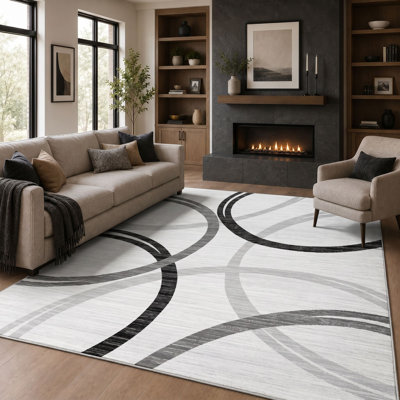 Modern Abstract Geometric Machine Washable Area Rug with Non-Slip Backing