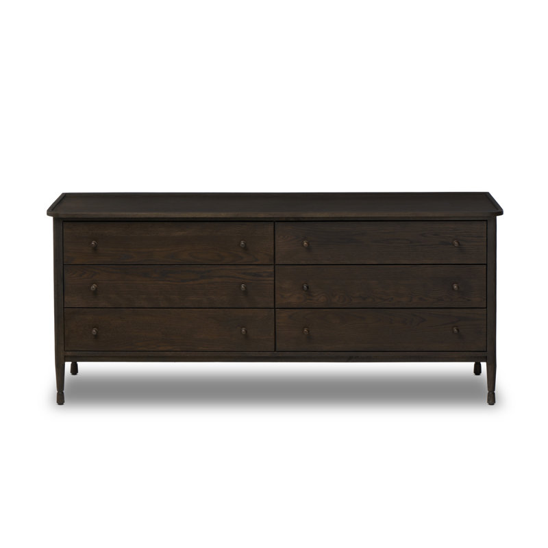 Franny 6 Drawer Dresser-Saddle Brown Veneer, Espresso Oak Veneer