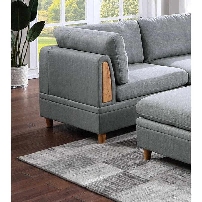 Canapé modulaire en tissu gris, 8 pièces, dossier contemporain et espace de vie