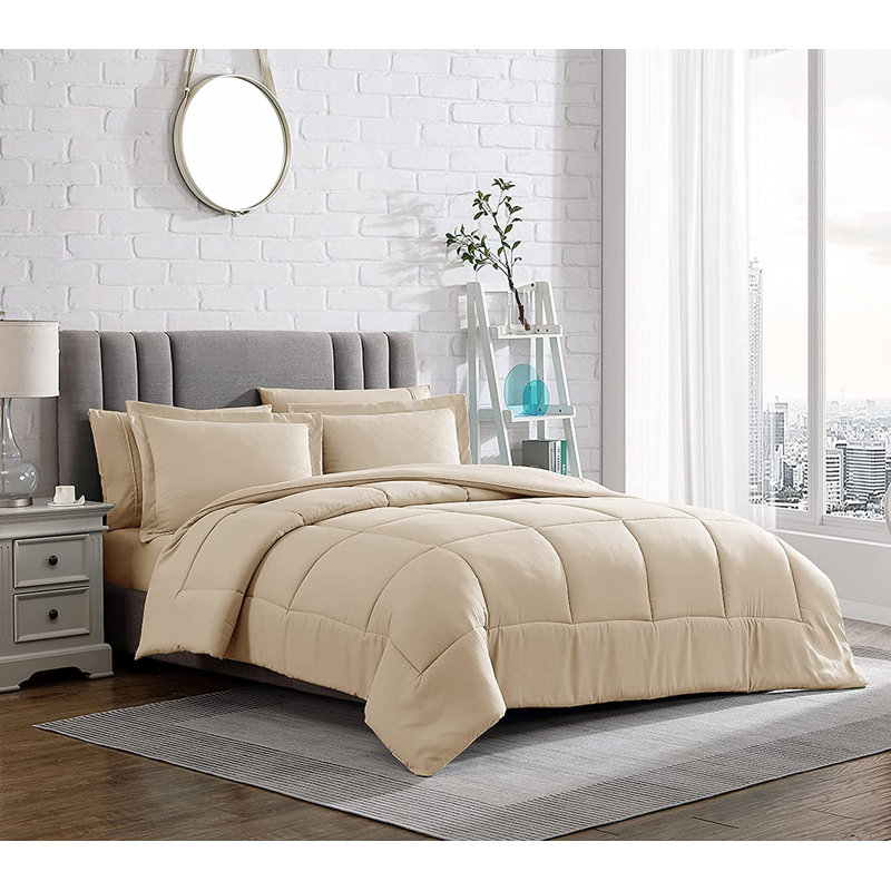 Ensemble d'édredon en microfibre , Ivoire, Édredon pour grand lit + 2 taies décoratives pou