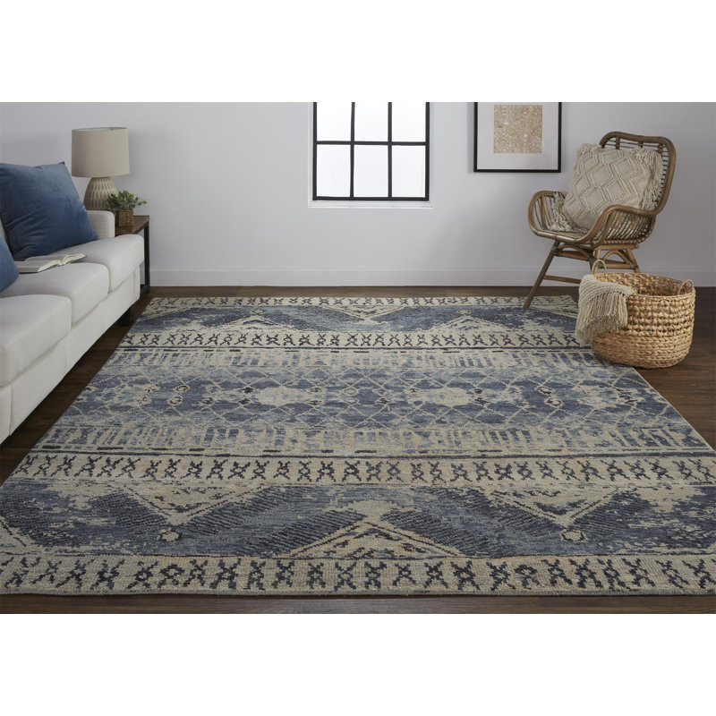 Scottsdale Farmhouse Trellis & Lattice Blue/Gray/Ivory Area Rug, Rectangle 7'9" x 9'9"