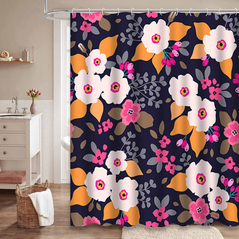 Rideau de douche à motif floral avec 12 crochets, L 72 po x l 72 po