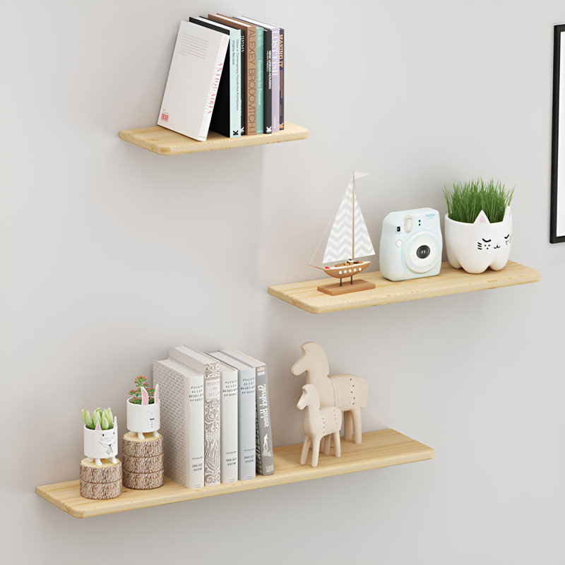 Tablette murale flottante en bois massif, H 0,86 po x l 27,55 po x P 7,67 po