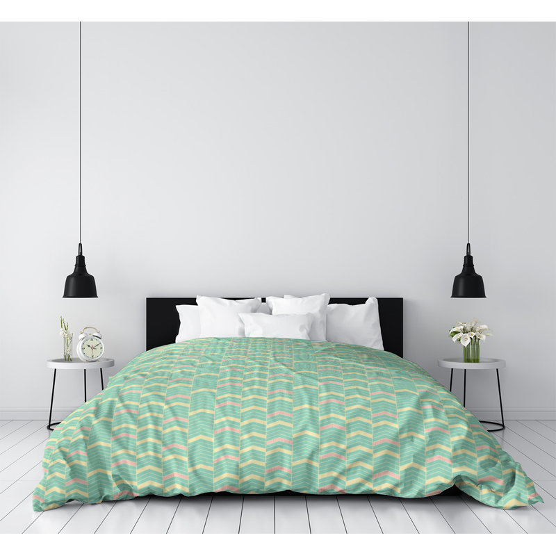 Housse de couette simple Rhonda, Housse de couette pour lit simple, Polyester brossé, Vert rose / jaune