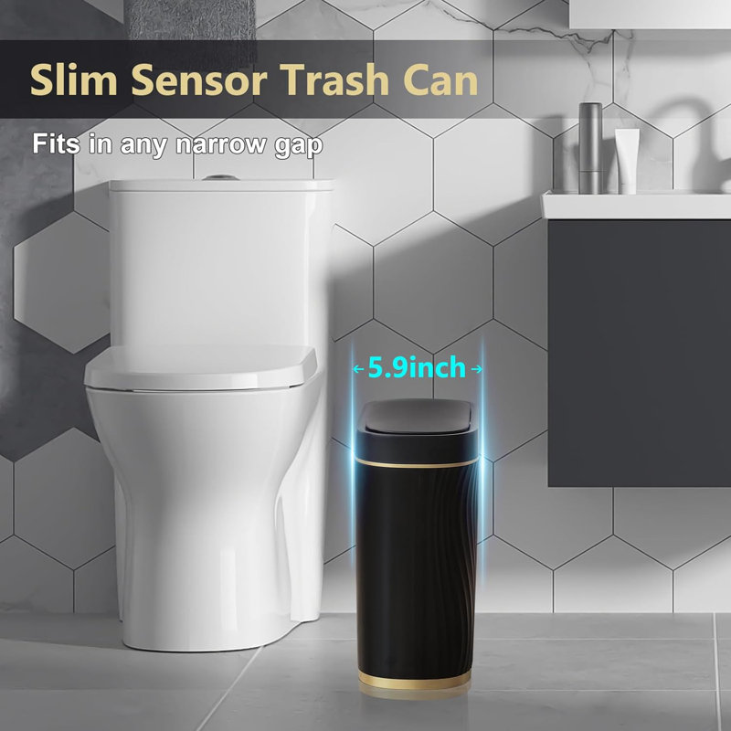 White and Gold Touchless 2 Gallon Plastic Trash Bin