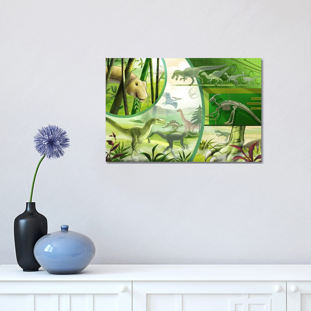 Jurassic Cartoon Dinosaurs - Wrapped Canvas Painting