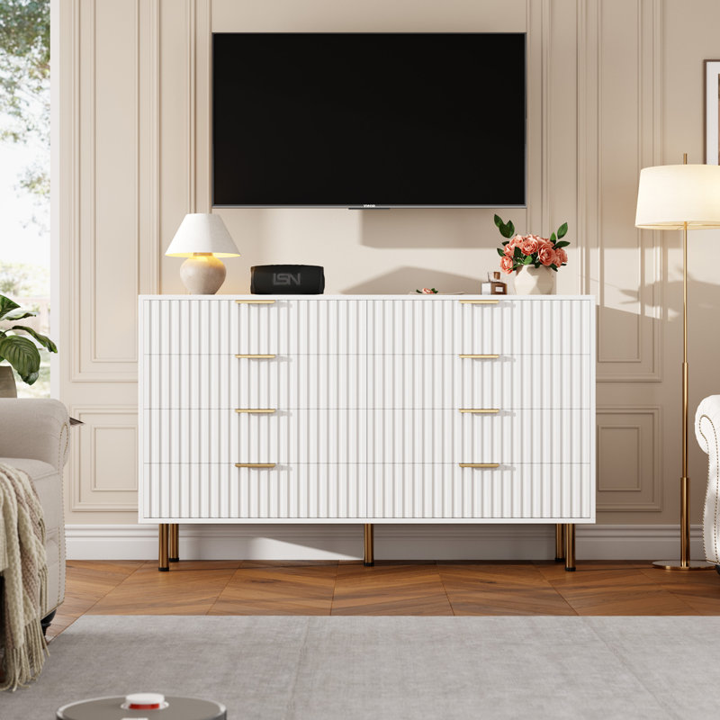 Commode de rangement cannelée 8 tiroirs, Blanc