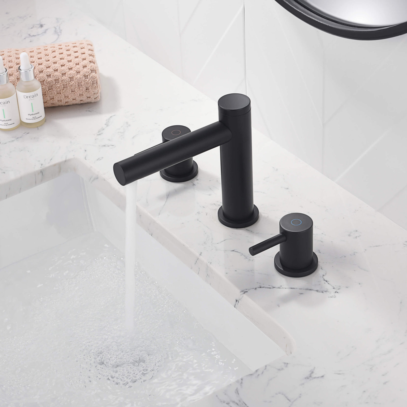 Circular 8" Widespread Faucet with Pop-Up Drain, Matte Black