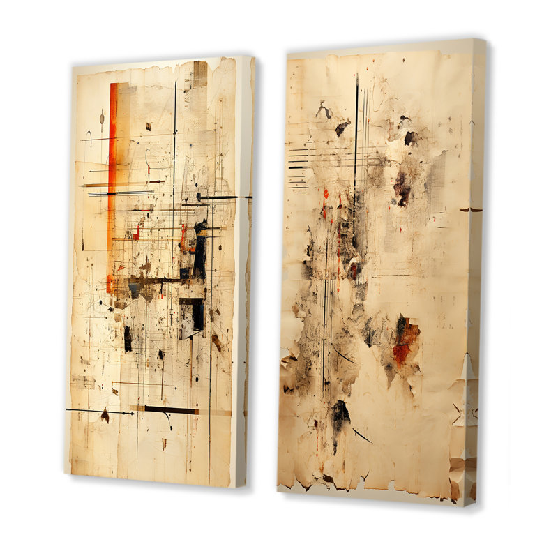 L'hindouisme puranas papyrus parchemin - ensemble de 2 reproductions d'art sur toile, Toile tendue, H 40 po x l 41 po