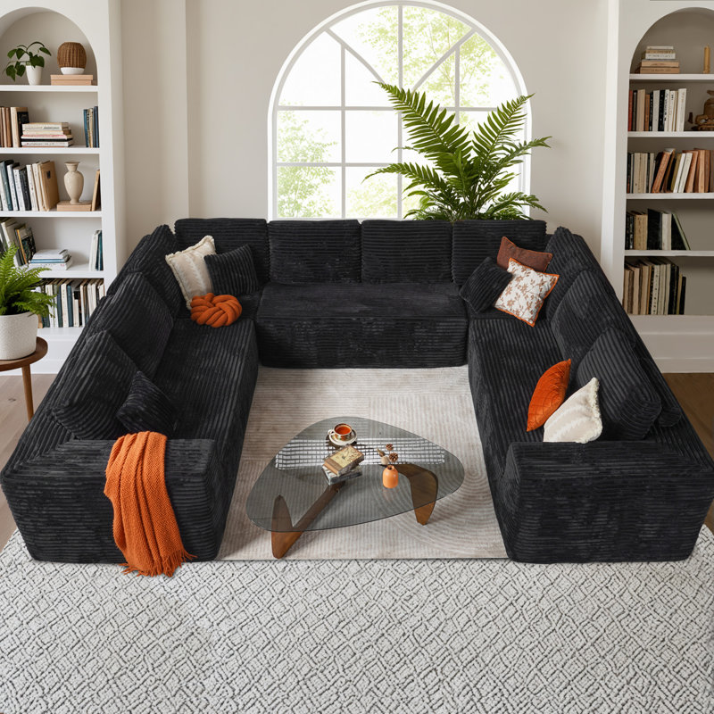 Obayemi Modern Upholstered with Pillows - Spacious U - Shaped No Assembly Required,Compressed Sofa for Living Room Comfort Free Combination