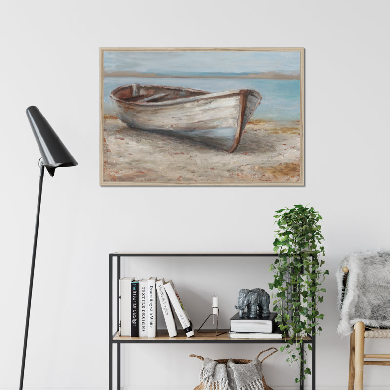 Whitewashed Boat I by Ethan Harper - Painting, Black Floater Framed, 81cm H x 122cm W