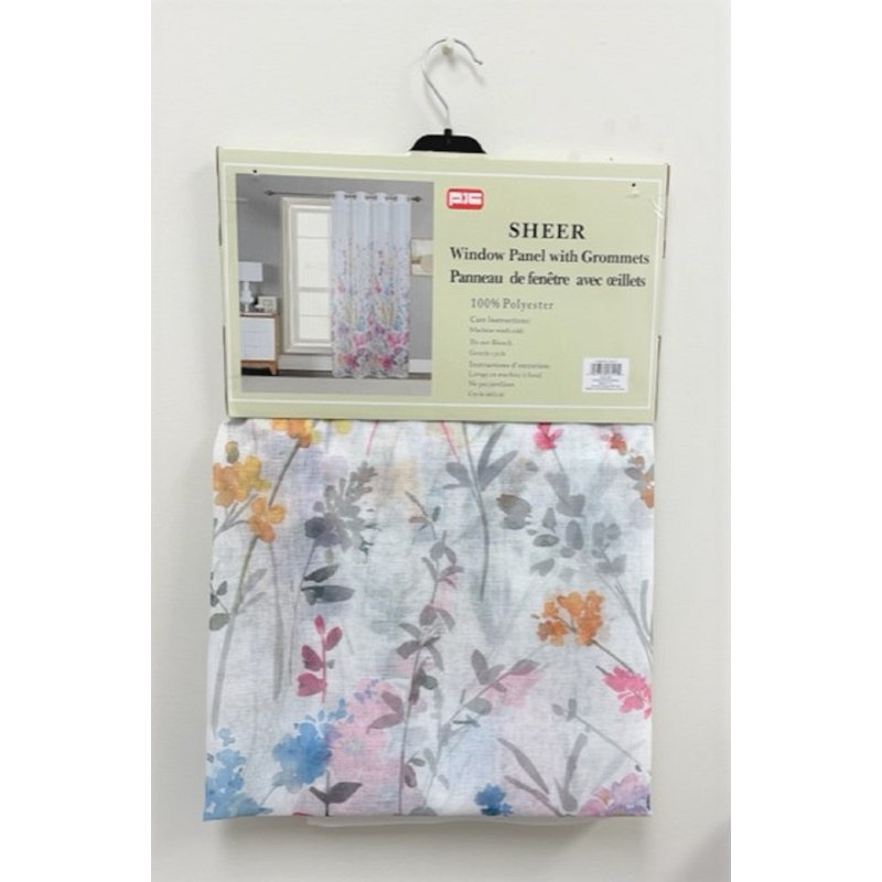 Panneau de rideau simple floral avec œillets, L 54 po x L 63 po