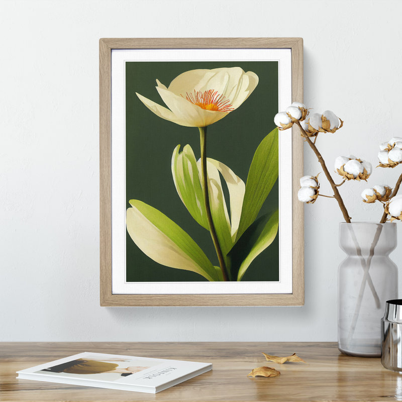 A Seductive Flower - Wall Art, 48cm H x 36cm W, Oak Framed, White