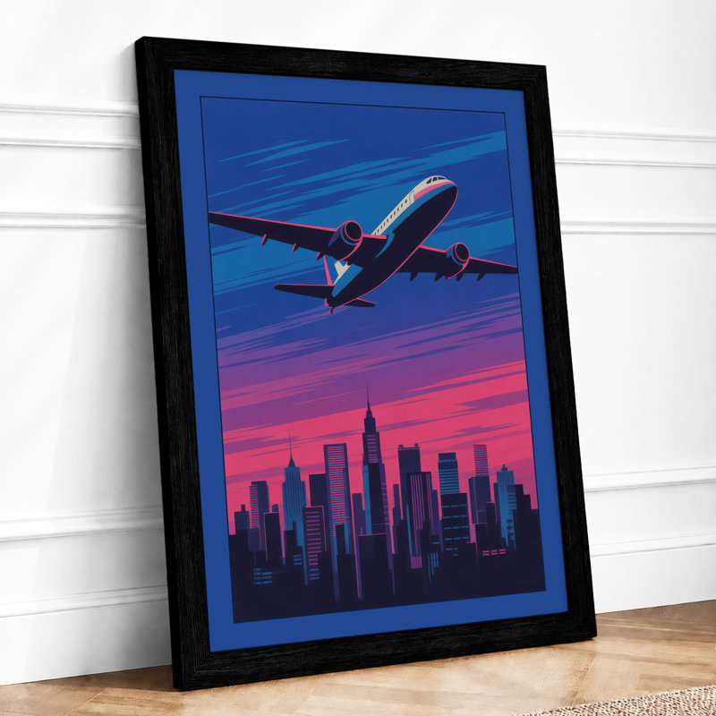 Flight Over City Modern - Framed Print, A2 - 59.4 x 42.0 cm, Black