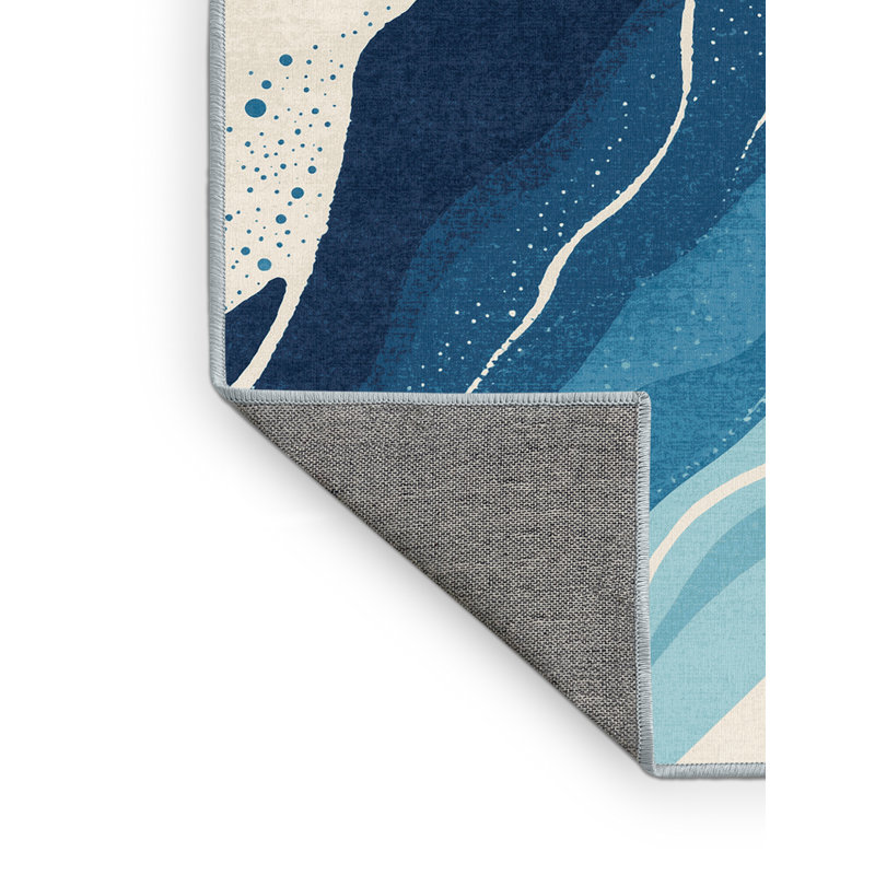 Machine Washable Paitlyn Niagara Falls Contemporary Ombre Rug in Brown – SkyBlue Binding, 2x3
