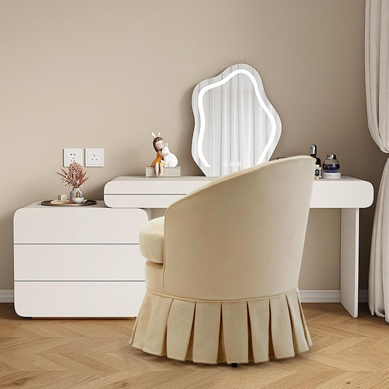 Fauteuil rembourré de style Mid-Century avec dossier haut et poches latérales, pieds en bois, joli tabouret de coiffeuse pour le maquillage, bureau, piano