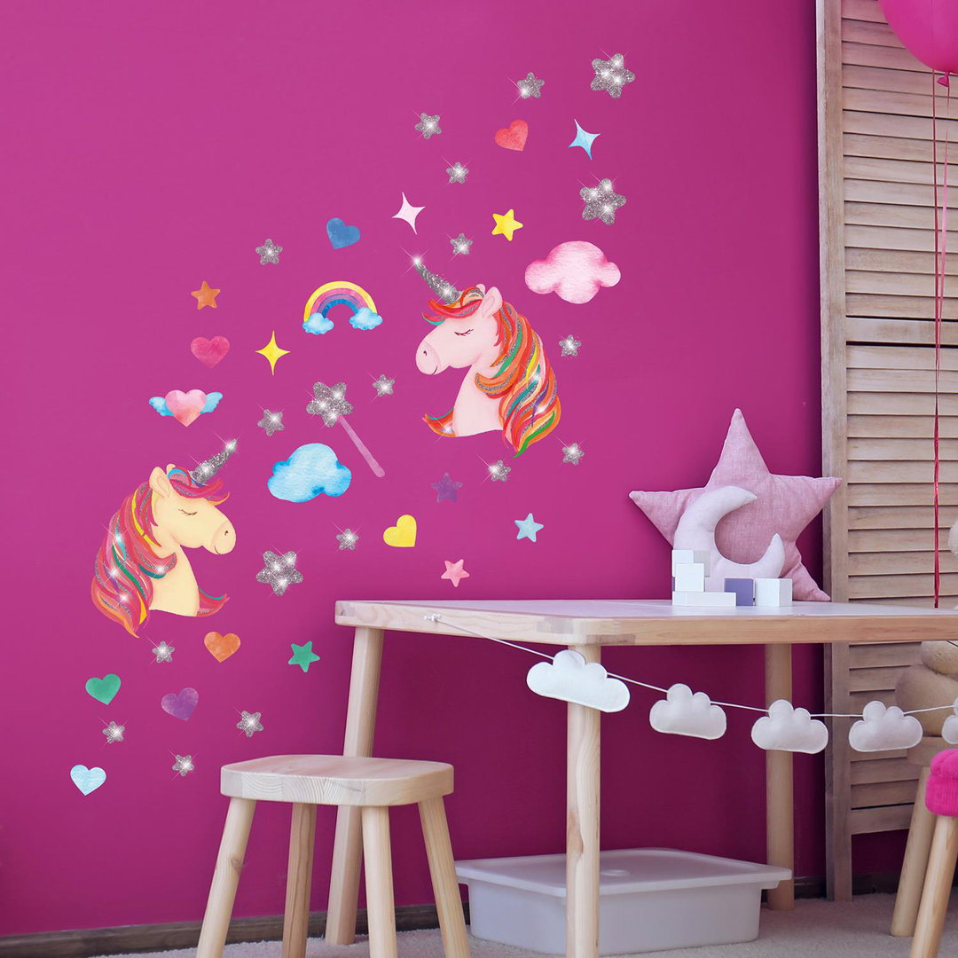 Cute Unicorns with Glitter Stars Wall Décor
